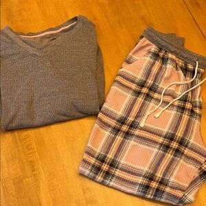 Cuddl Duds Gray Top and Pink Plaid Pajama Set
